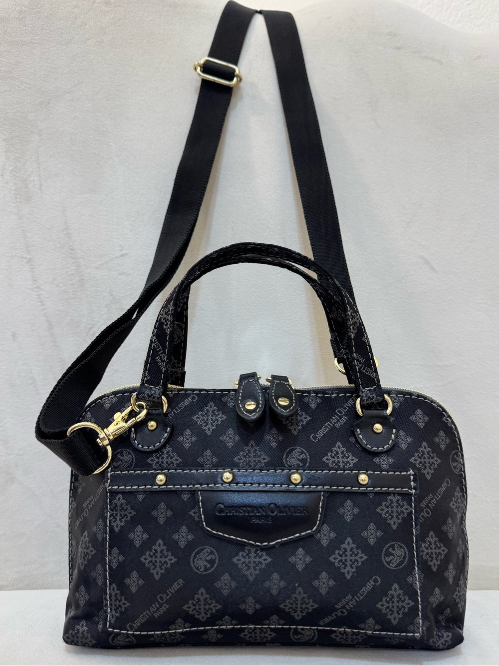 Vintage Christian Olivier Paris Mini Crossbody Bag Monogram Y2K Nylon